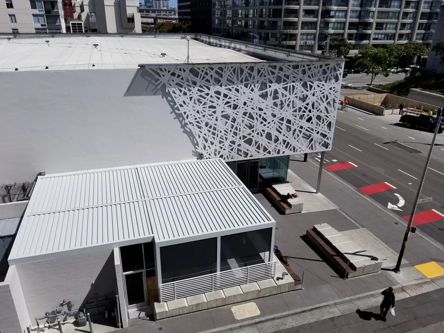 Exterior of a large building in San Francisco, one of Skyco's commercial shading clients.