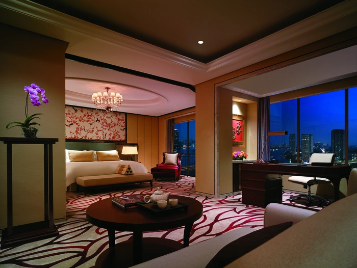 Drapery in the bedroom of the Shangri-La hotel.