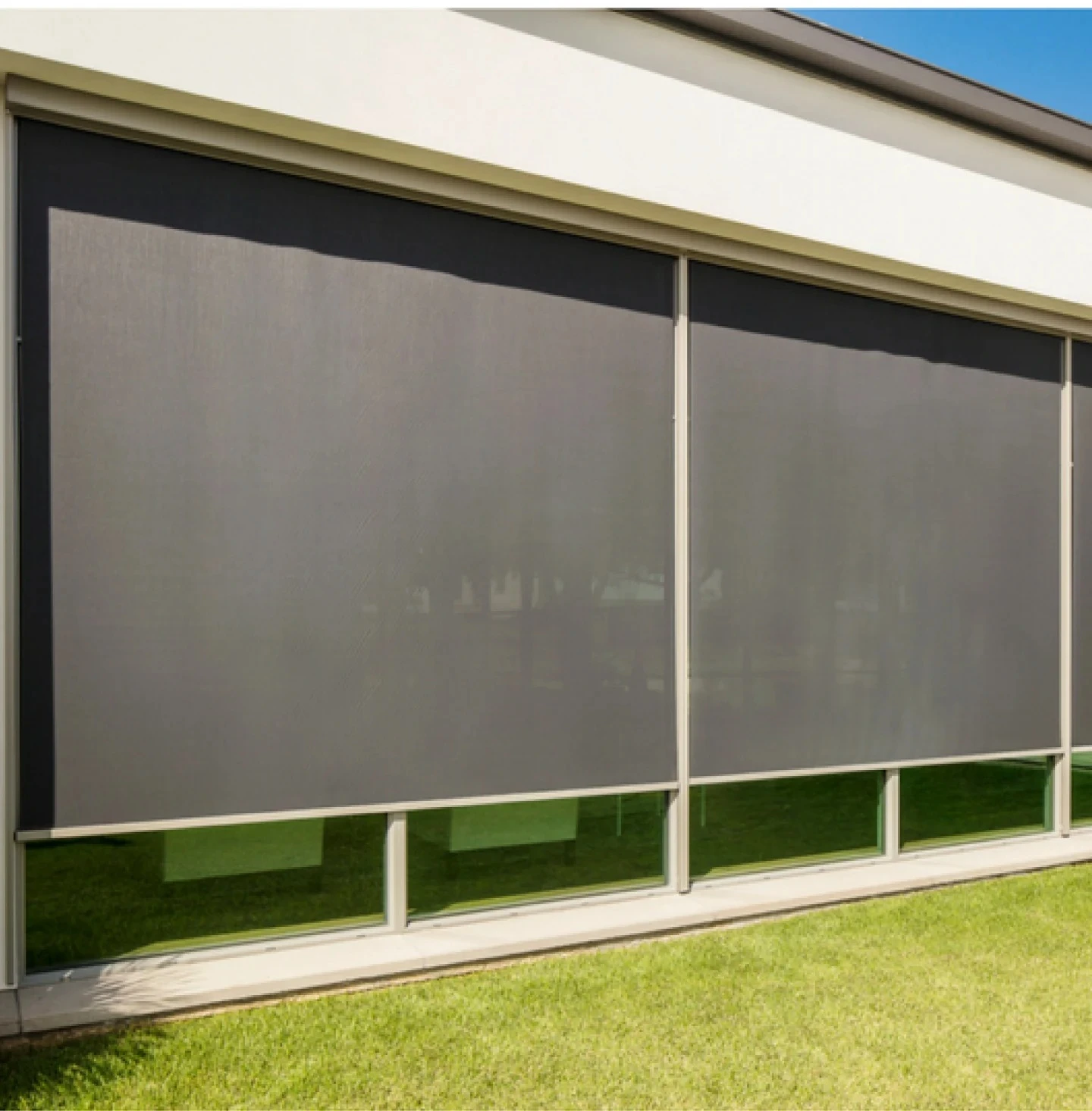 SKY 6 shading system on exterior of business property.