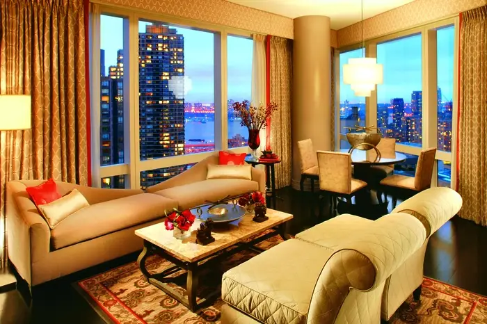 Living room of the penthouse suite of the Mandarin Hotel.