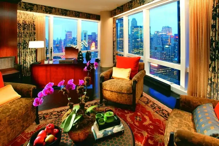 Custom drapery of the penthouse suite's office of the Mandarin Hotel.