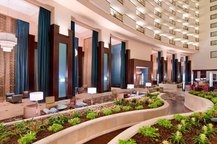 Hilton in Nashville lobby – Skyco provided custom drapery for this hospitality client.