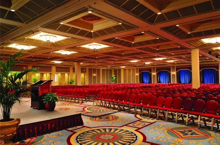 Large conference room at a historic hotel, with drapery provided by Skyco.