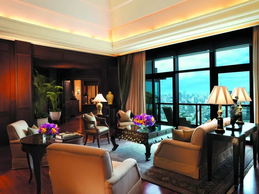 Bangkok hotel lounge with custom drapery to create comfort and ambiance.
